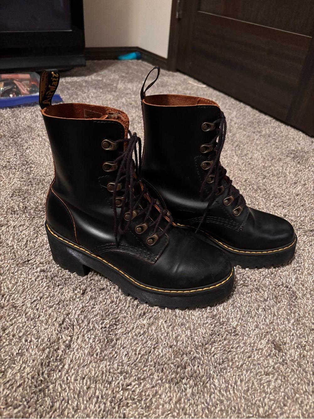 Dr. Martens Women's Black Leather Platform Lace-Up Boots